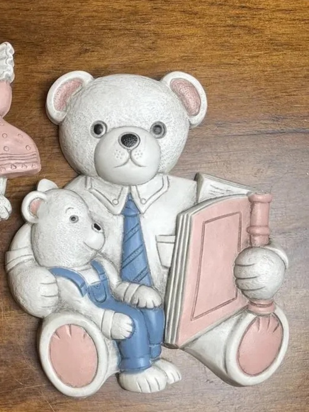 White and Pink Bear Wall Accent with Blue Details - Brand Unspecified